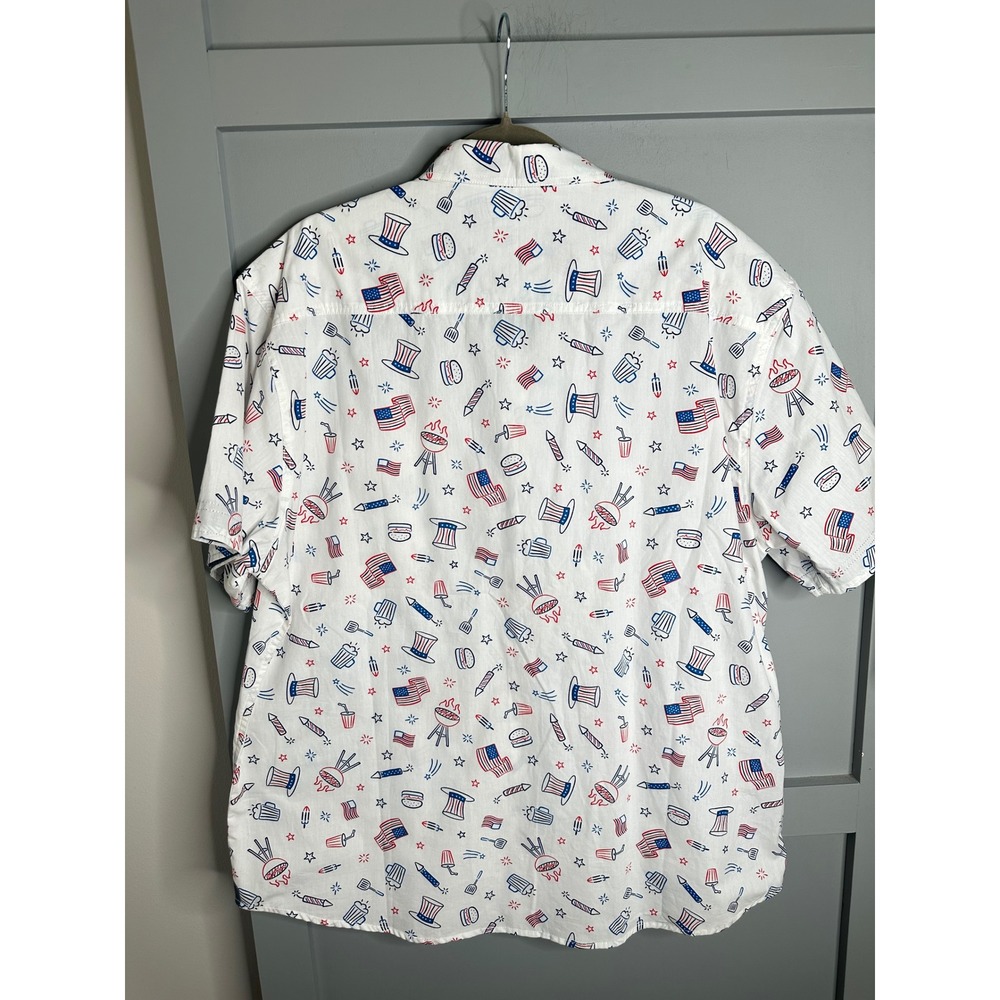 Free Planet Mens 2X White Patriotic BBQ Fireworks Button‎ Up Shirt - Picture 11 of 14